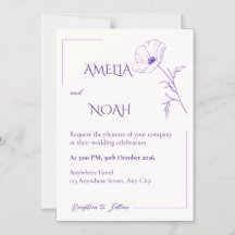 Invitación de boda floral con línea púrpura modern