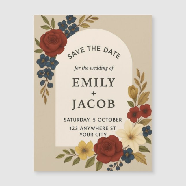 Magnética Invitación de boda Floral Save the Date (Anverso)