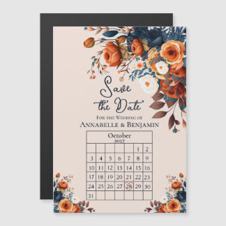 Magnética Invitación de boda rústica naranja quemada y azul