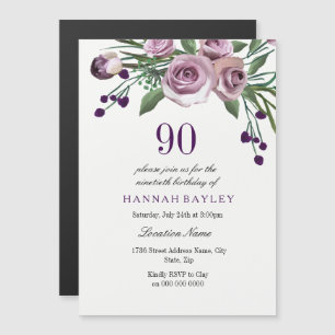 Magnética Invitación de cumpleaños 90: elegante Rosa púrpura