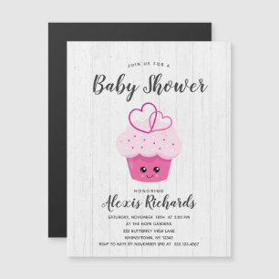 Magnética Invitación de Cumpleaños de Bebé Kawaii Cupcake Ro