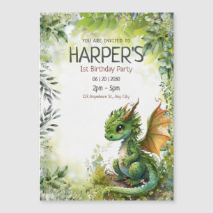 Magnética Invitación de cumpleaños editable para dragón 1er 