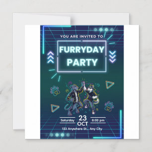 Magnética Invitación de Fiesta Furryday Retro Neon