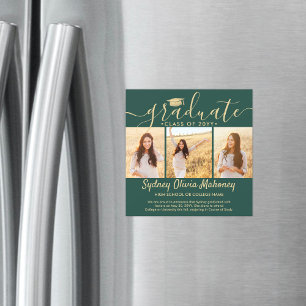 Magnética Invitación de foto de graduación de oro verde magn