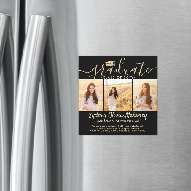 Magnética Invitación de fotografía de graduación de oro negr (Subido por el creador)