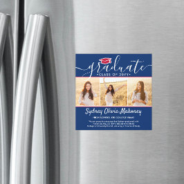 Magnética Invitación de graduación de color blanco y azul ma