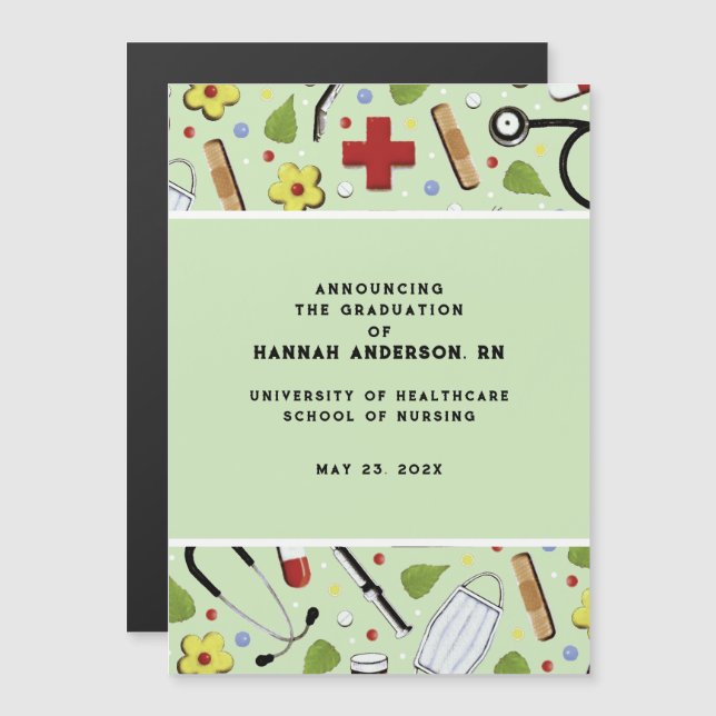 Magnética Invitación de graduación de la Escuela de Enfermer (Anverso/Reverso)