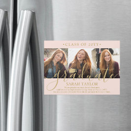 Magnética Invitación de graduación de oro de Rubor con foto 