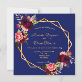 Magnética Invitación geométrica azul a la boda de Borgoña