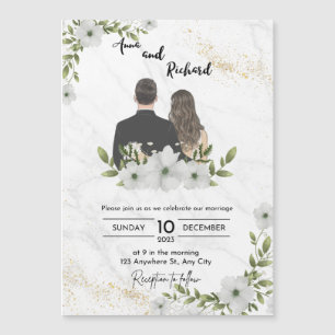 Magnética Invitación virtual de Boda ilustrativo blanco y ve