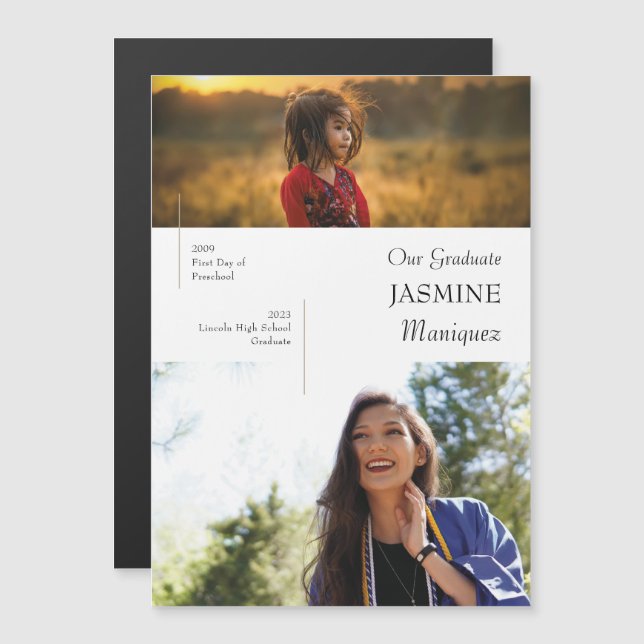 Magnética Magnet Modern Entonces y ahora Invitación de gradu (Anverso/Reverso)