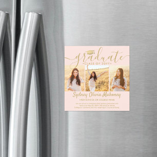 Magnética Magnético Rubor Gold Graduation Photo Invitación