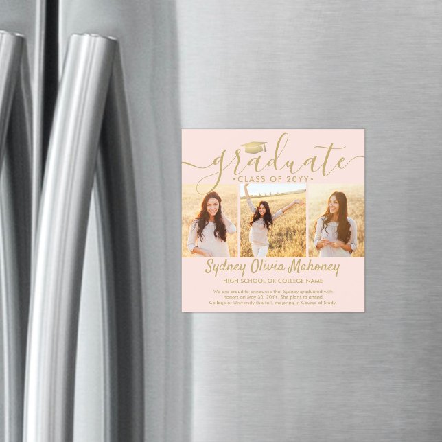 Magnética Magnético Rubor Gold Graduation Photo Invitación (Subido por el creador)