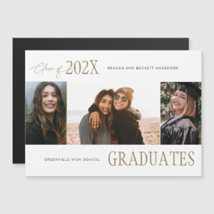 Magnética Moderna Invitación de graduación multifoto de trío