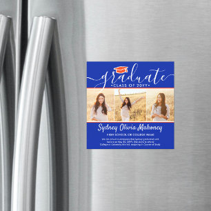 Magnética Naranja magnético Graduación azul Invitación de fo