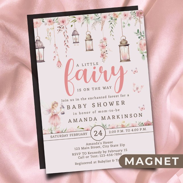 Magnética Pequeña invitación de Baby Shower rosada encantada (Subido por el creador)