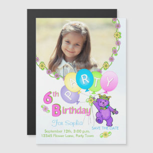 Magnética Personalizado del oso princesa 6ª invitación de fi