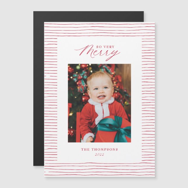 Magnética Red Strike Tan Merry Photo Card (Anverso/Reverso)