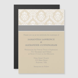 Magnética Tan Beige Gray Damask Invitación a la boda magnéti