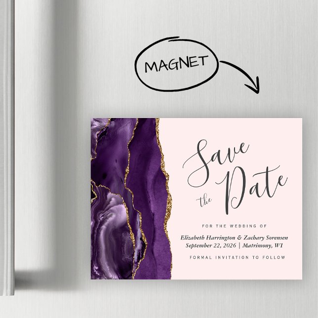 Magnético Boda Rubor Agate Purple Save the Date (Subido por el creador)
