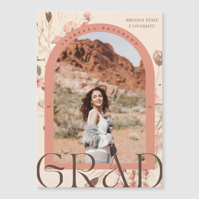 Magnético Boho Floral Arch Frame Graduación Foto (Anverso)