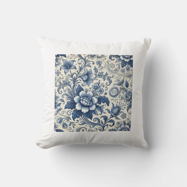Magnífica almohada azul floral de lanzamiento (Anverso)