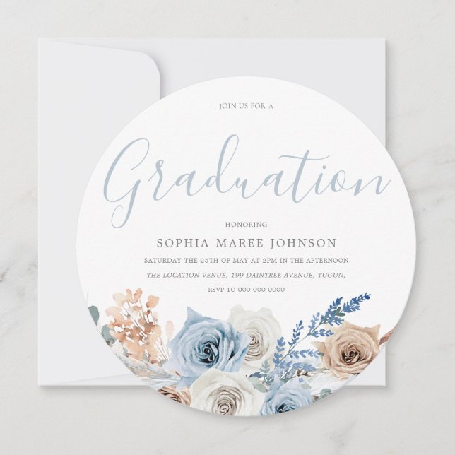 Magnífica invitación a graduación de Boho azul tur (Anverso)