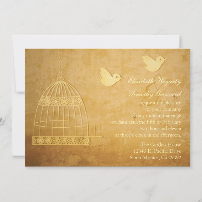 Magnífica invitación a la boda de la jaula dorada (Anverso)