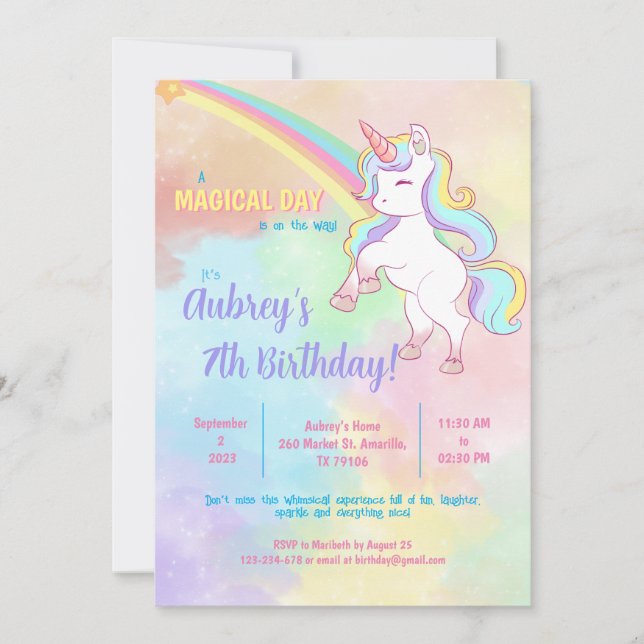 Magnífica invitación al arco iris unicornio (Anverso)