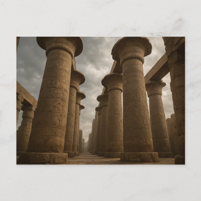 Magnífica postal de columnas del templo egipcio (Anverso)