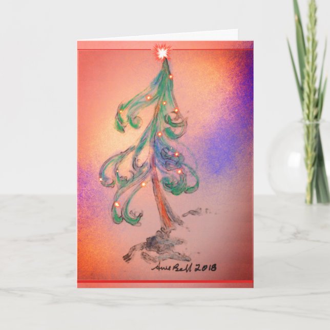 Magnífica tarjeta de árbol de Navidad brillante o  (Anverso)