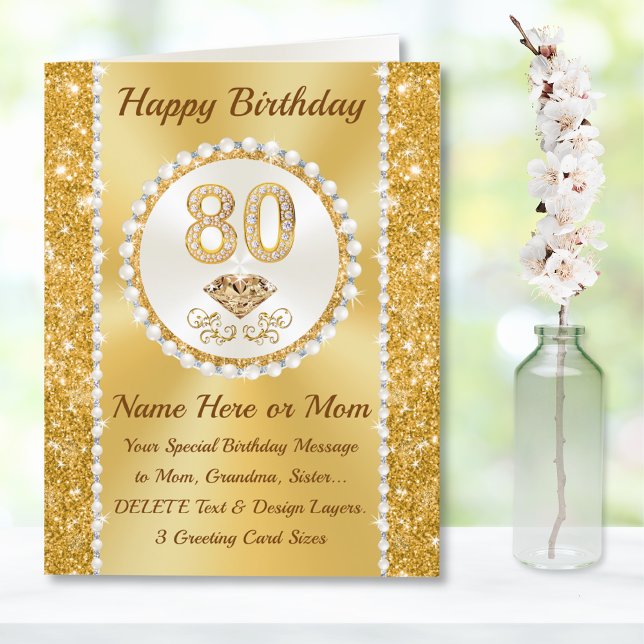 Magnífica tarjeta de cumpleaños número 80 para mam (Birthday cards for 80 year old woman. Sister 80th birthday card. Personalised 80th birthday cards.)