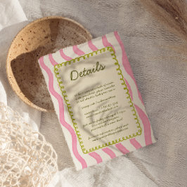 Magnífica tarjeta de detalles de Boda verde y rosa