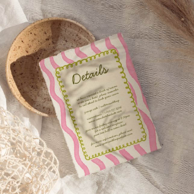 Magnífica tarjeta de detalles de Boda verde y rosa (Subido por el creador)