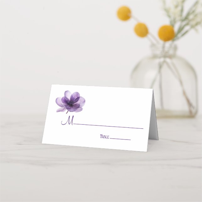Magnífica tarjeta de lugar Boda de flores moradas (Anverso)