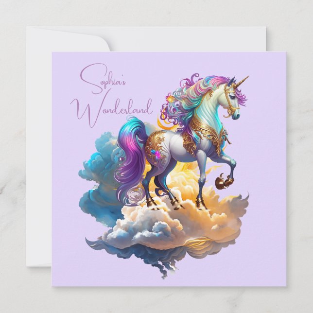 Magnífica tarjeta de nubes Fantasy Unicornio Cumpl (Anverso)
