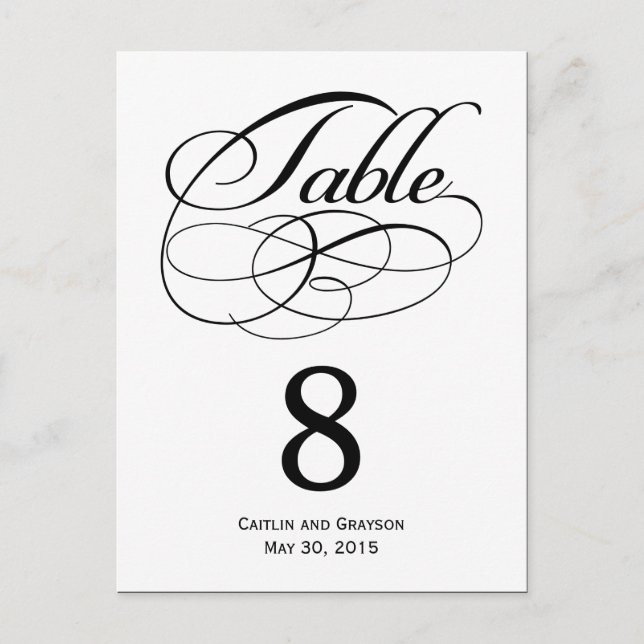 Magnífica tarjeta de número de tabla Boda Swirls (Anverso)