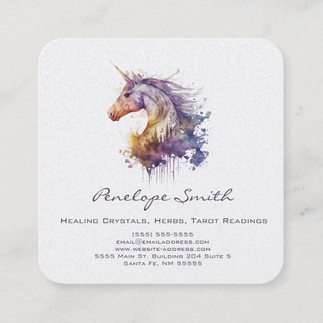 Magnífica tarjeta de visita cuadrada Unicornio (Reverso)