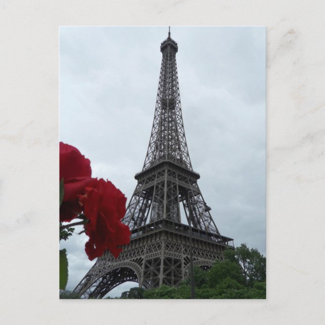 Magnífica tarjeta postal de la Torre Eiffel Roses  (Anverso)
