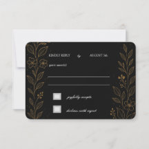 Magnífica tarjeta RSVP de Boda Negra y Oro