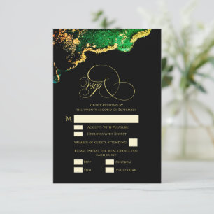 Magnífica tarjeta RSVP de la Boda de Oro Verde de 