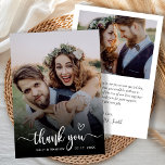 Magnífica tipografía 2 tarjeta de agradecimiento p<br><div class="desc">Boho Heart Modern Typography Boda 2 Photo You Card. Estiloso boda Minimalista de agradecimiento plantilla que incluye una foto vertical completa en el frente con "Gracias" superpuesto en una caligrafía con letras a mano swash guion de cola superpuesto con motivos de corazón de amor en blanco en la imagen. Al...</div>