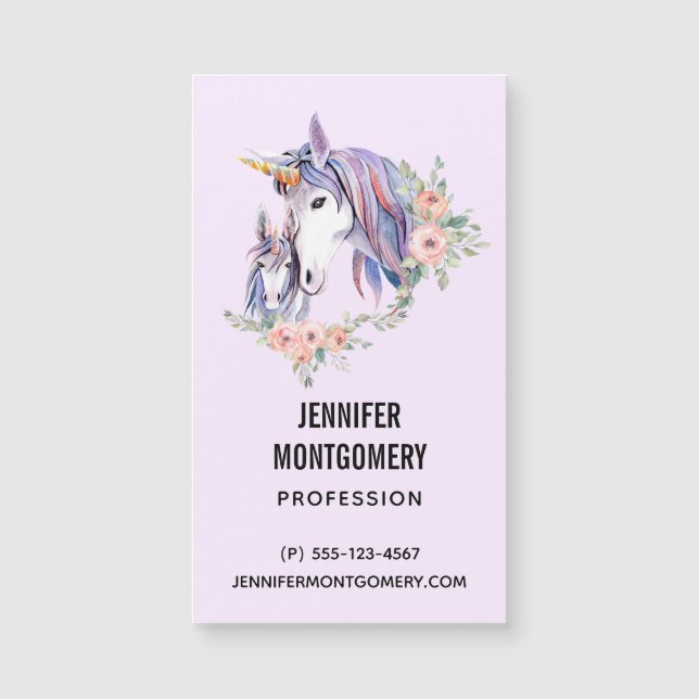 Magnífica unicornio, mamá y bebé acuarela (Anverso)