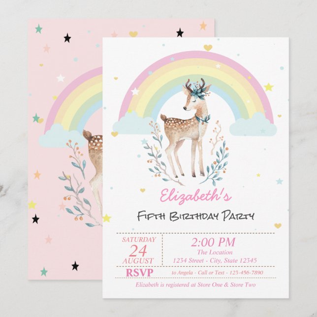 Magníficas estrellas de reno arcoiris Invitación d (Anverso / Reverso)