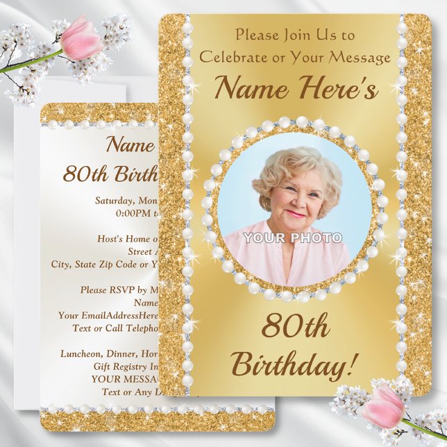 Magníficas invitaciones de cumpleaños número 80 co (Invitations for 80th birthday. 80th birthday invitations with photo. 80th birthday invitations. Her)