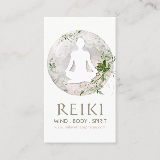 Magníficas tarjetas de visita Reiki Moon and Green (Anverso)
