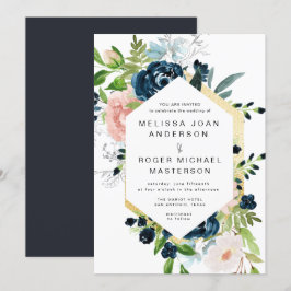 magnífico blues oro floral Boda Invitación