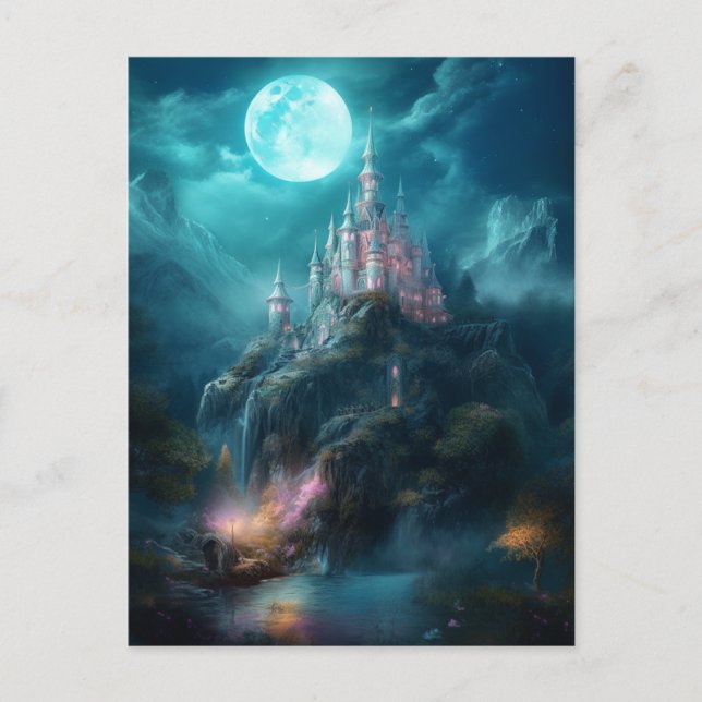 Magnífico Castillo de Fantasía Postal Luna Llena (Anverso)