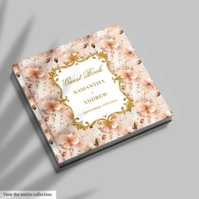 Magnífico libro de Bodas de oro de Rubor para invi (Gorgeous Blush Gold Wedding Guest Book for Guests)