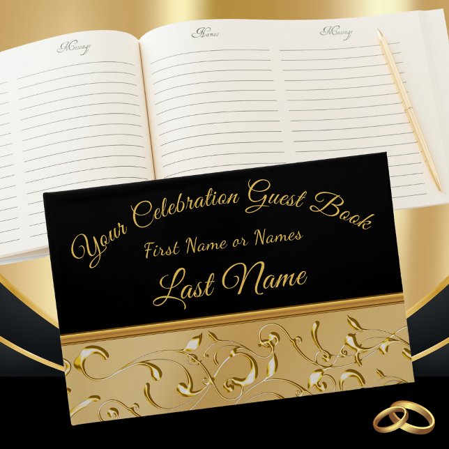 Magnífico libro de invitados en negro y oro, perso (50th wedding anniversary guest book. Black and Gold Guest Book. Golden Anniversary Guest Book.)
